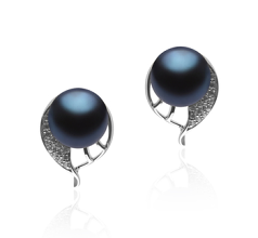 Par de pendientes de perlas Perla de Agua Dulce de calidad AA de 7 a 8mm en color Negro