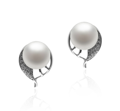 Par de pendientes de perlas Perla de Agua Dulce de calidad AA de 7 a 8mm en color Blanco
