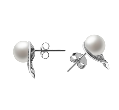 Par de pendientes de perlas Perla de Agua Dulce de calidad AA de 7 a 8mm en color Blanco