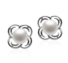 Par de pendientes de perlas Perla de Agua Dulce de calidad AA de 7 a 8mm en color Blanco