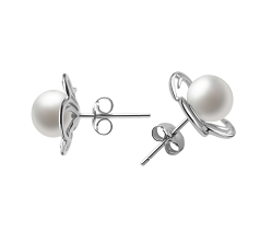Par de pendientes de perlas Perla de Agua Dulce de calidad AA de 7 a 8mm en color Blanco
