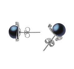 Par de pendientes de perlas Perla de Agua Dulce de calidad AA de 7 a 8mm en color Negro