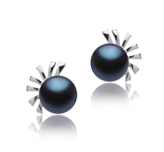 Par de pendientes de perlas Perla de Agua Dulce de calidad AA de 7 a 8mm en color Negro