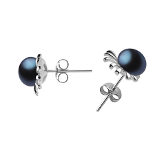 Par de pendientes de perlas Perla de Agua Dulce de calidad AA de 7 a 8mm en color Negro