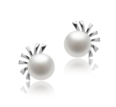 Par de pendientes de perlas Perla de Agua Dulce de calidad AA de 7 a 8mm en color Blanco