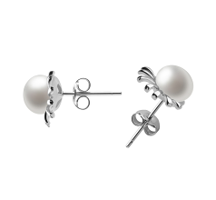 Par de pendientes de perlas Perla de Agua Dulce de calidad AA de 7 a 8mm en color Blanco