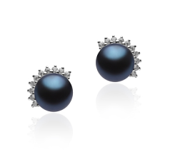 Par de pendientes de perlas Perla de Agua Dulce de calidad AA de 7 a 8mm en color Negro