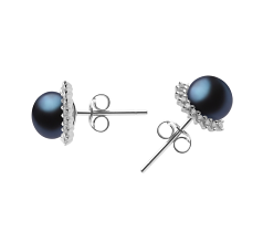 Par de pendientes de perlas Perla de Agua Dulce de calidad AA de 7 a 8mm en color Negro