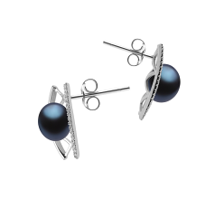 Par de pendientes de perlas Perla de Agua Dulce de calidad AAA de 8 a 9mm en color Negro