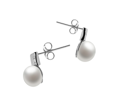 Par de pendientes de perlas Perla de Agua Dulce de calidad AAA de 8 a 9mm en color Blanco