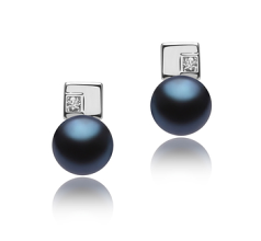 Par de pendientes de perlas Perla de Agua Dulce de calidad AAA de 8 a 9mm en color Negro