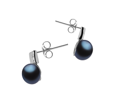 Par de pendientes de perlas Perla de Agua Dulce de calidad AAA de 8 a 9mm en color Negro