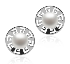 Par de pendientes de perlas Perla de Agua Dulce de calidad AAA de 8 a 9mm en color Blanco
