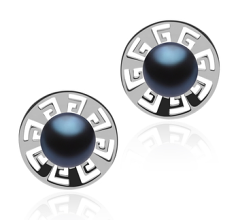 Par de pendientes de perlas Perla de Agua Dulce de calidad AAA de 8 a 9mm en color Negro