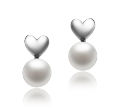Par de pendientes de perlas Perla de Agua Dulce de calidad AAA de 8 a 9mm en color Blanco