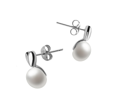 Par de pendientes de perlas Perla de Agua Dulce de calidad AAA de 8 a 9mm en color Blanco