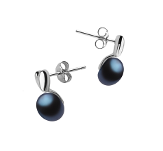 Par de pendientes de perlas Perla de Agua Dulce de calidad AAA de 8 a 9mm en color Negro