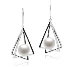 Par de pendientes de perlas Perla de Agua Dulce de calidad AA de 10 a 11mm en color Blanco