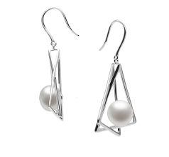Par de pendientes de perlas Perla de Agua Dulce de calidad AA de 10 a 11mm en color Blanco