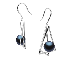 Par de pendientes de perlas Perla de Agua Dulce de calidad AA de 10 a 11mm en color Negro