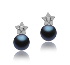 Par de pendientes de perlas Perla de Agua Dulce de calidad AAAA de 7 a 8mm en color Negro