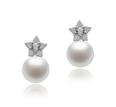 Par de pendientes de perlas Perla de Agua Dulce de calidad AAAA de 7 a 8mm en color Blanco