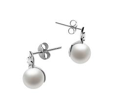 Par de pendientes de perlas Perla de Agua Dulce de calidad AAAA de 7 a 8mm en color Blanco