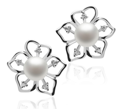 Par de pendientes de perlas Perla de Agua Dulce de calidad AAAA de 7 a 8mm en color Blanco