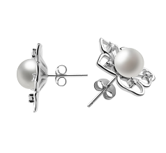 Par de pendientes de perlas Perla de Agua Dulce de calidad AAAA de 7 a 8mm en color Blanco