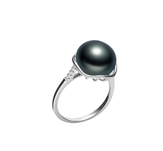 Anillo de perlas Perla de Agua Dulce de calidad AAA de 11 a 12mm en color Negro