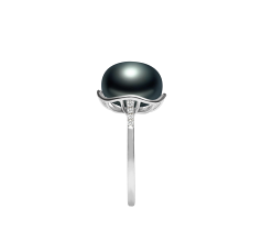 Anillo de perlas Perla de Agua Dulce de calidad AAA de 11 a 12mm en color Negro