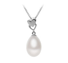 Colgante de perlas Perla de Agua Dulce de calidad AA - Gota de 10 a 11mm en color Blanco