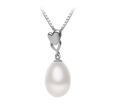 Colgante de perlas Perla de Agua Dulce de calidad AA - Gota de 10 a 11mm en color Blanco