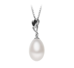 Colgante de perlas Perla de Agua Dulce de calidad AA - Gota de 10 a 11mm en color Blanco