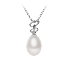 Colgante de perlas Perla de Agua Dulce de calidad AA - Gota de 10 a 11mm en color Blanco