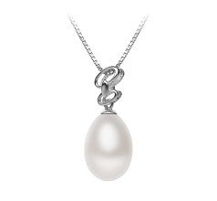 Colgante de perlas Perla de Agua Dulce de calidad AA - Gota de 10 a 11mm en color Blanco