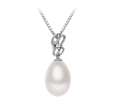 Colgante de perlas Perla de Agua Dulce de calidad AA - Gota de 10 a 11mm en color Blanco