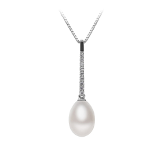 Colgante de perlas Perla de Agua Dulce de calidad AA - Gota de 10 a 11mm en color Blanco