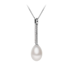 Colgante de perlas Perla de Agua Dulce de calidad AA - Gota de 10 a 11mm en color Blanco