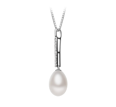 Colgante de perlas Perla de Agua Dulce de calidad AA - Gota de 10 a 11mm en color Blanco