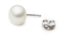 Par de pendientes de perlas Perla de Agua Dulce de calidad AA de 8 a 8.5mm en color Blanco