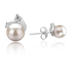 Par de pendientes de perlas Perla de Agua Dulce de calidad AAAA de 5 a 6mm en color Blanco