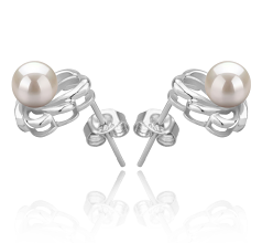 Par de pendientes de perlas Perla de Agua Dulce de calidad AAAA de 5 a 6mm en color Blanco