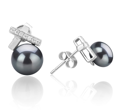 Par de pendientes de perlas Perla de Agua Dulce de calidad AAA de 7 a 8mm en color Negro