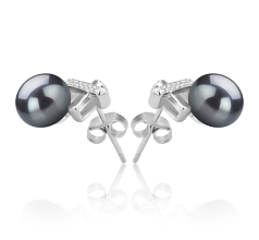 Par de pendientes de perlas Perla de Agua Dulce de calidad AAA de 7 a 8mm en color Negro