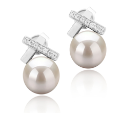 Par de pendientes de perlas Perla de Agua Dulce de calidad AAA de 7 a 8mm en color Blanco