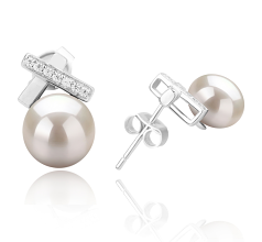 Par de pendientes de perlas Perla de Agua Dulce de calidad AAA de 7 a 8mm en color Blanco