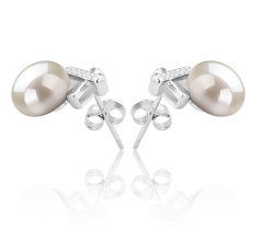 Par de pendientes de perlas Perla de Agua Dulce de calidad AAA de 7 a 8mm en color Blanco