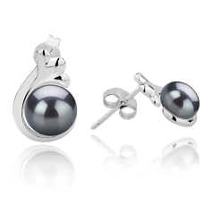 Par de pendientes de perlas Perla de Agua Dulce de calidad AAA de 7 a 8mm en color Negro