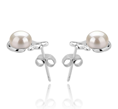 Par de pendientes de perlas Perla de Agua Dulce de calidad AAA de 7 a 8mm en color Blanco